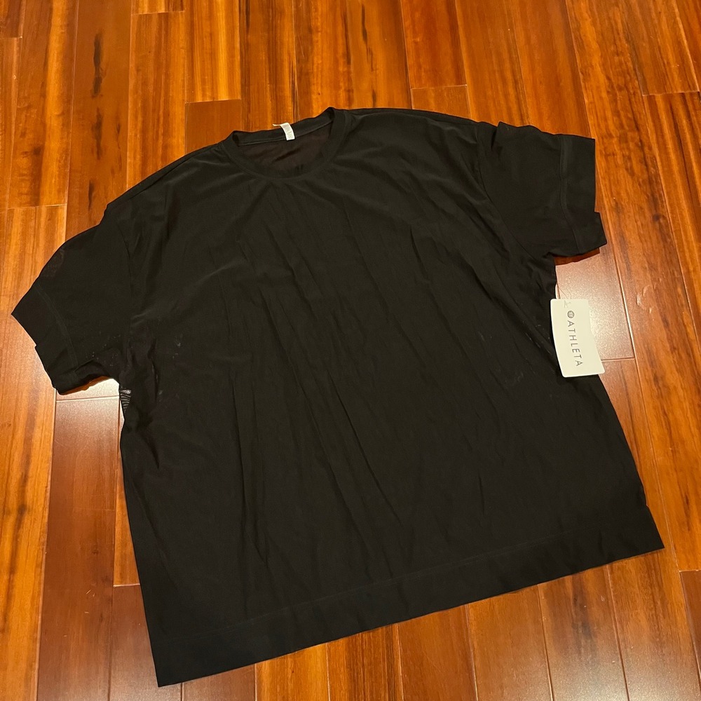 Athleta Black Mesh Tee Oversized Short Sleeve Yoga Activewear 556356 New Large